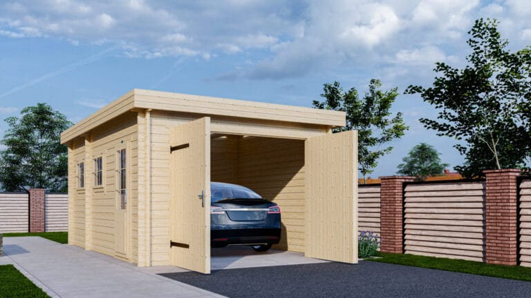 Houten Garage 3755M Interflex Platdak 375x550x230cm Wanddikte 50 mm