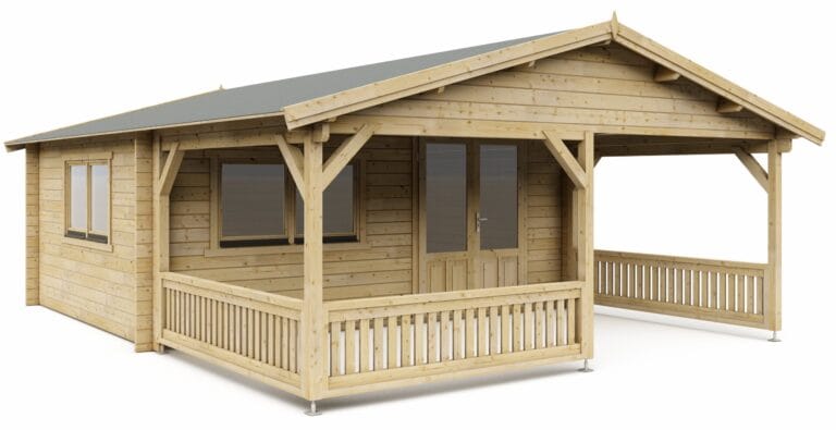 Blokhut 5x4+3 Interflex 540x745x280cm met Veranda 300 cm Wanddikte 50 mm