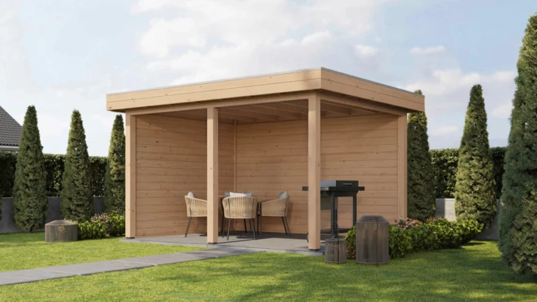 Veranda Vorden 388x300 cm – Platdak – 28 mm – Onbehandeld – Exclusief EPDM